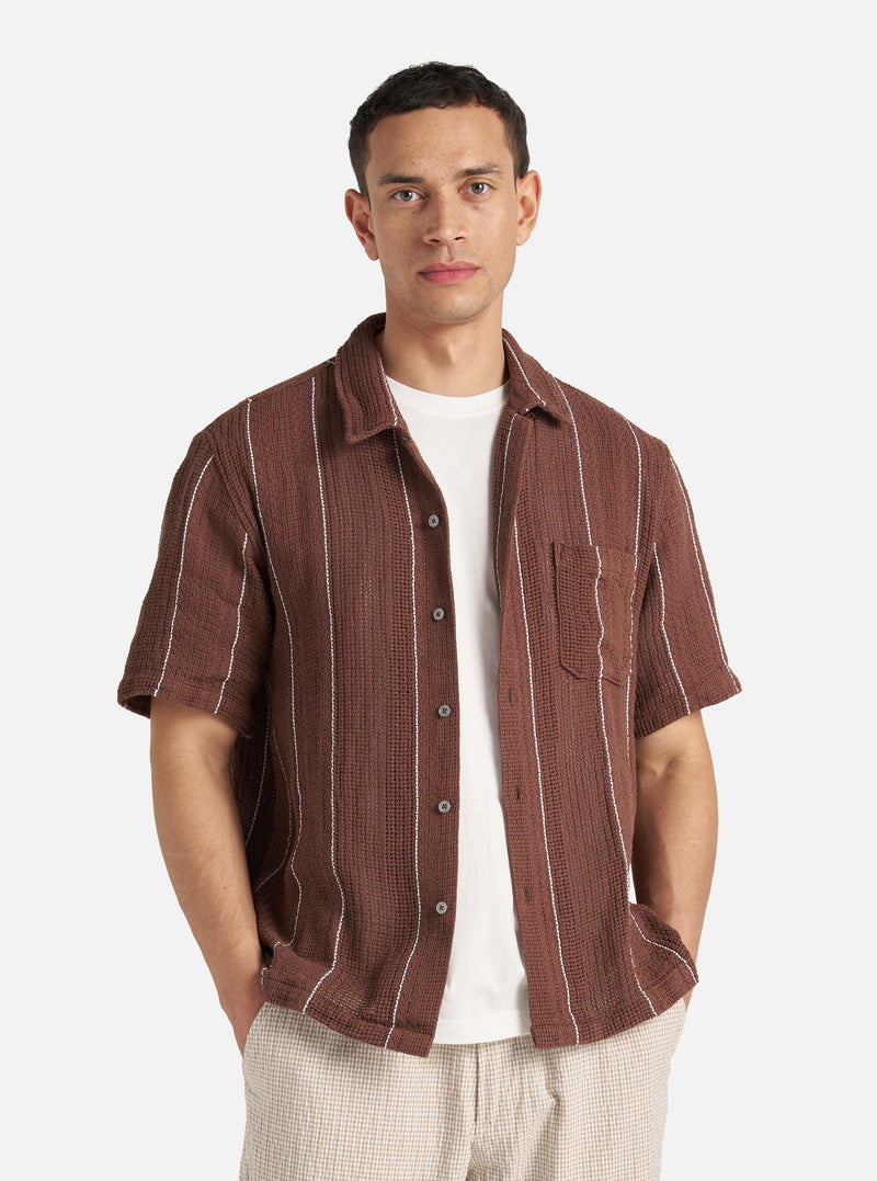 Brown Reef Stripe Cotton Road Shirt