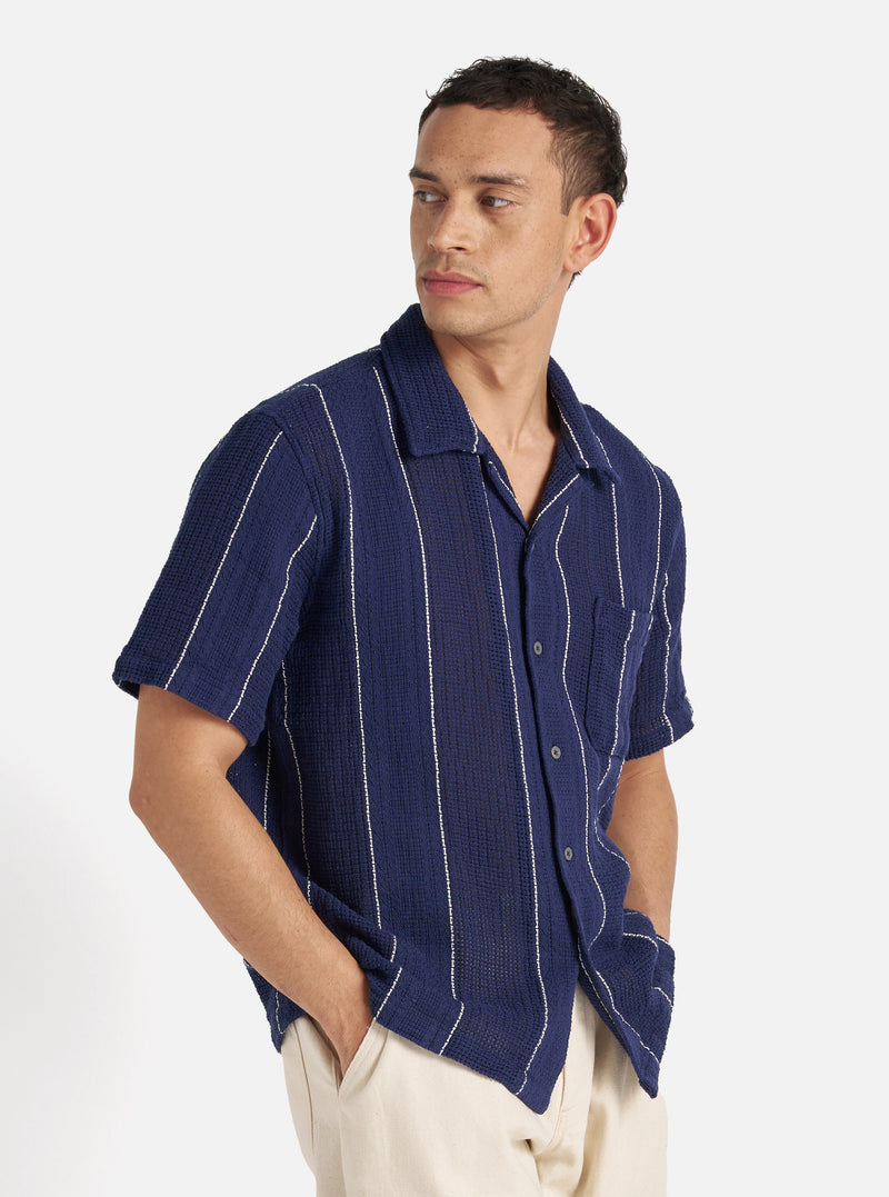 Navy Reef Stripe Cotton Road Shirt