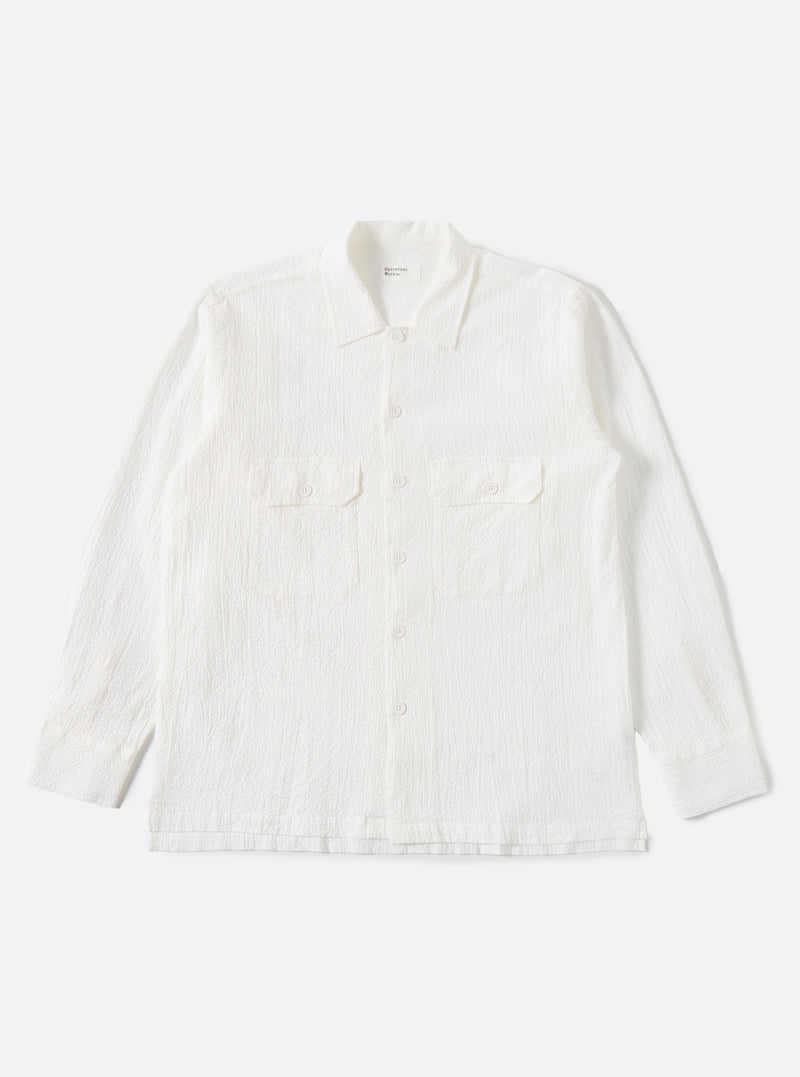 White Seersucker L/S Utility Shirt