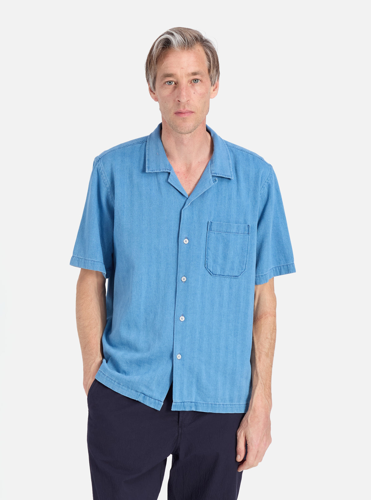 Washed Indigo Herringbone Denim Road Shirt
