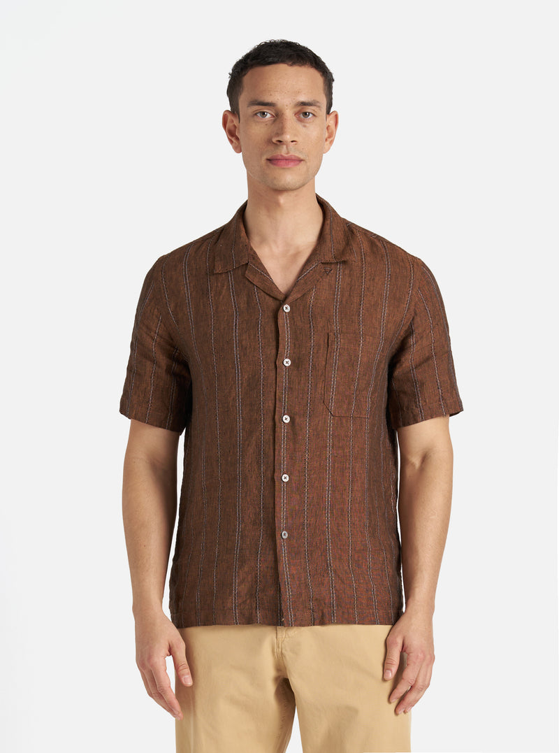 Brown Stripe Linen Road Shirt