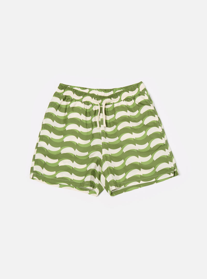 Green Geo Wave Print Cotton Action Short
