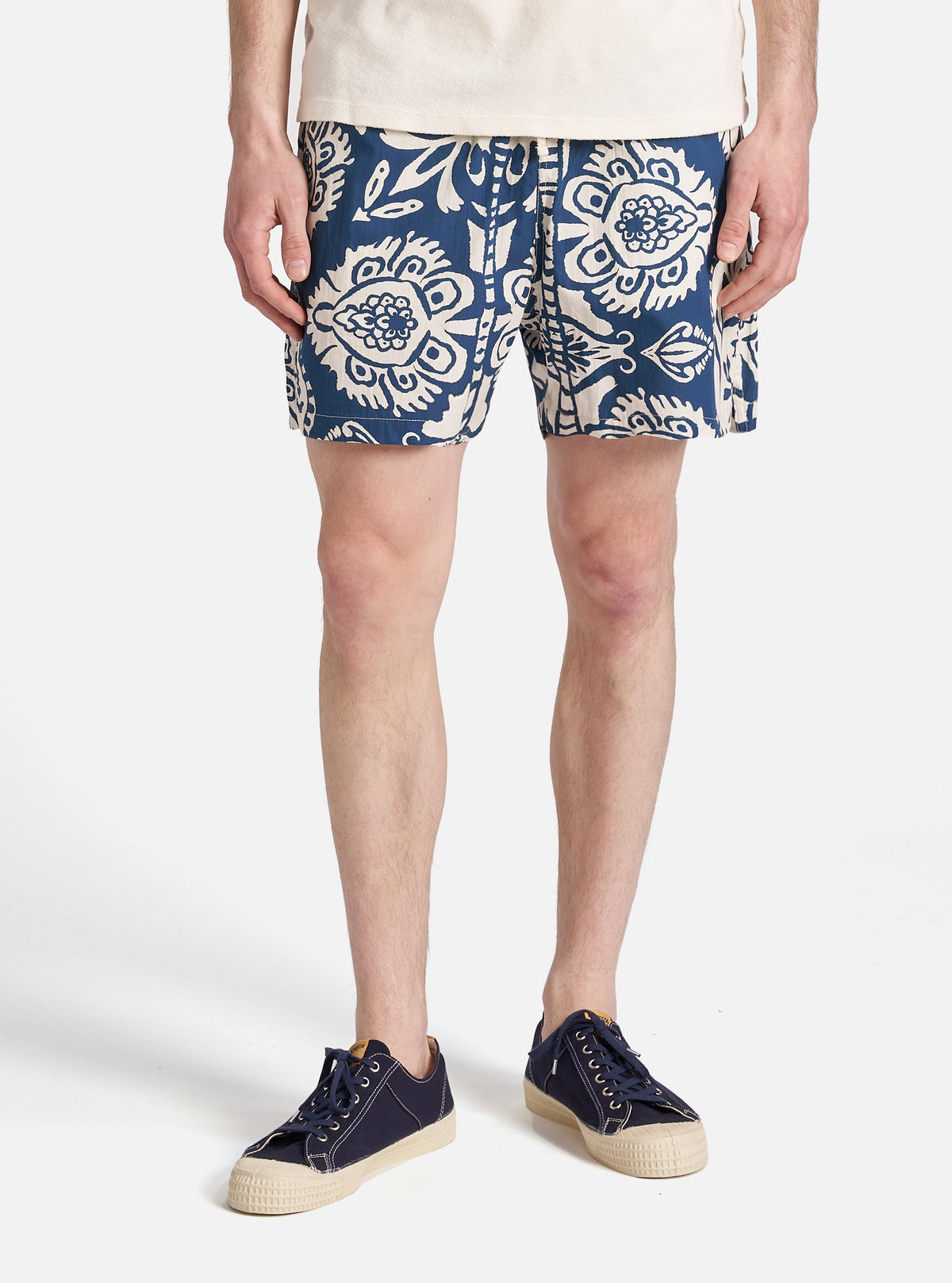 Navy Island Print Cotton Action Short