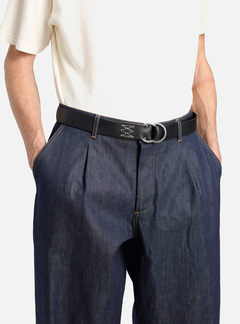 Black Leather O Ring Belt