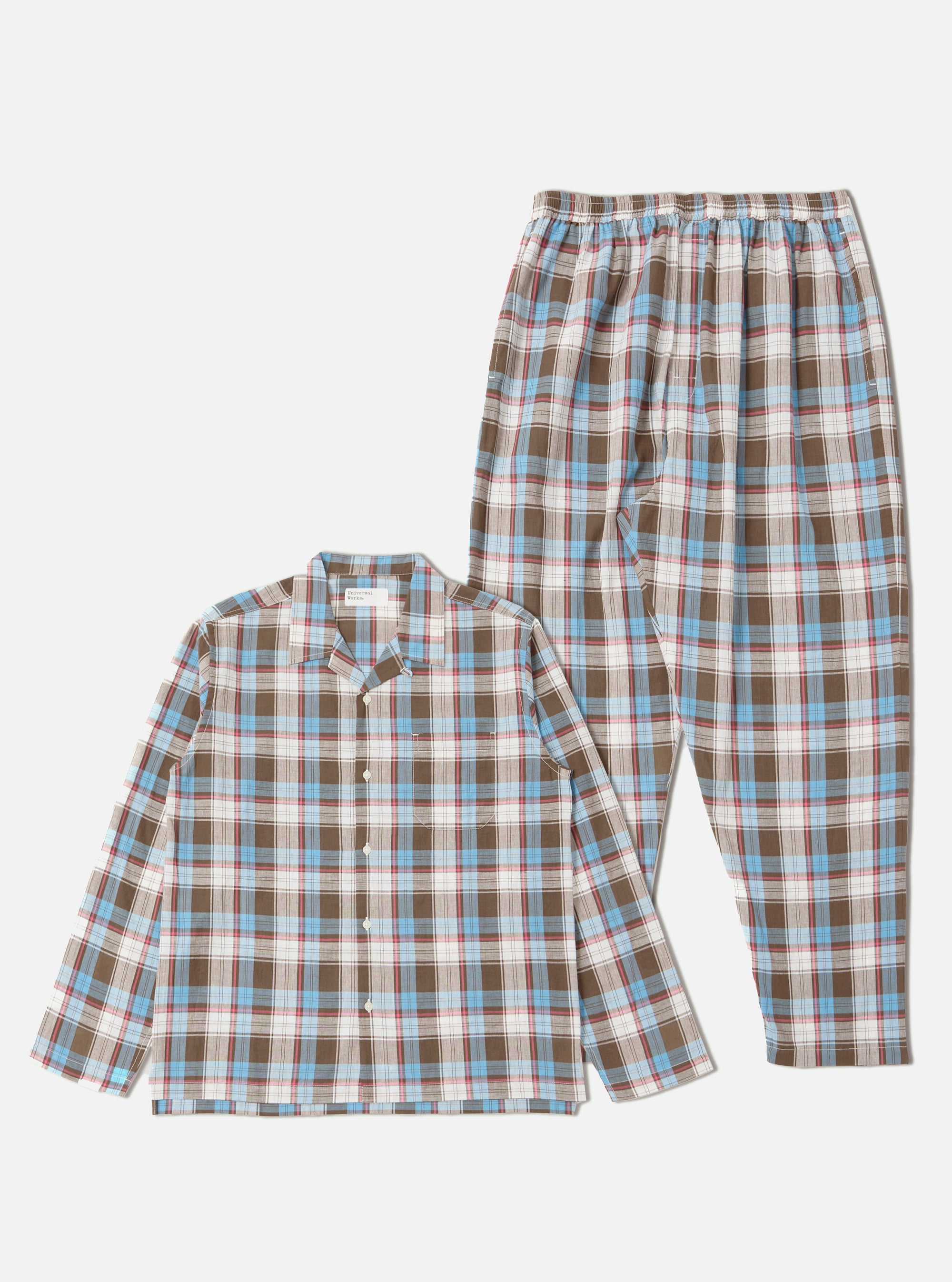 Blue/Brown Check 3 Long Pyjama Set