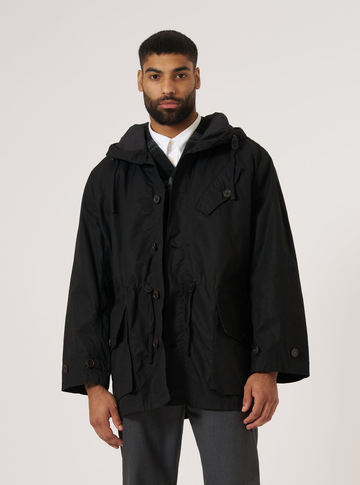 Black Scottish Wax Cotton Boston Parka
