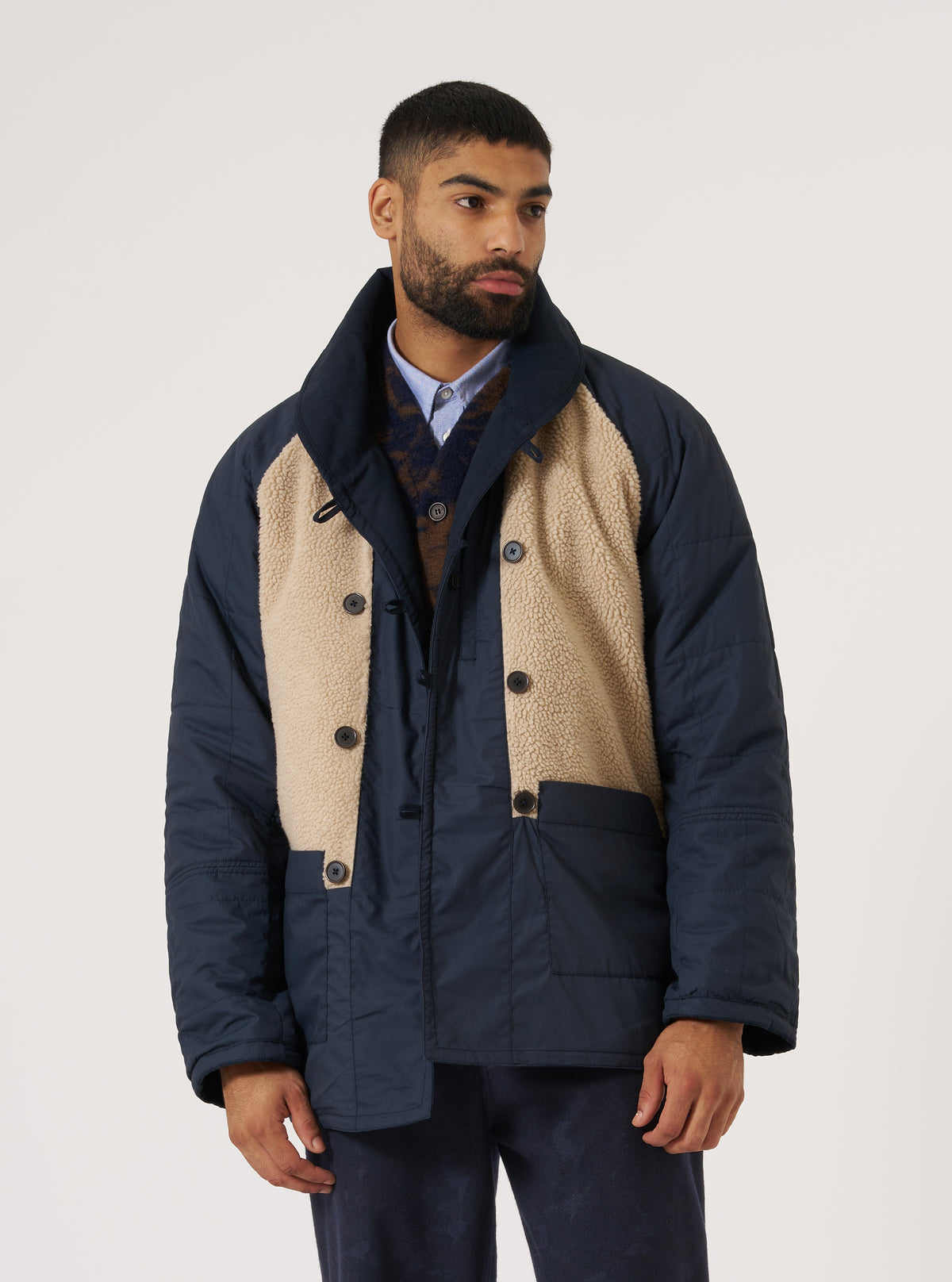 Navy Brushed Polytech/Sherpa Reversible Mackinaw Jacket