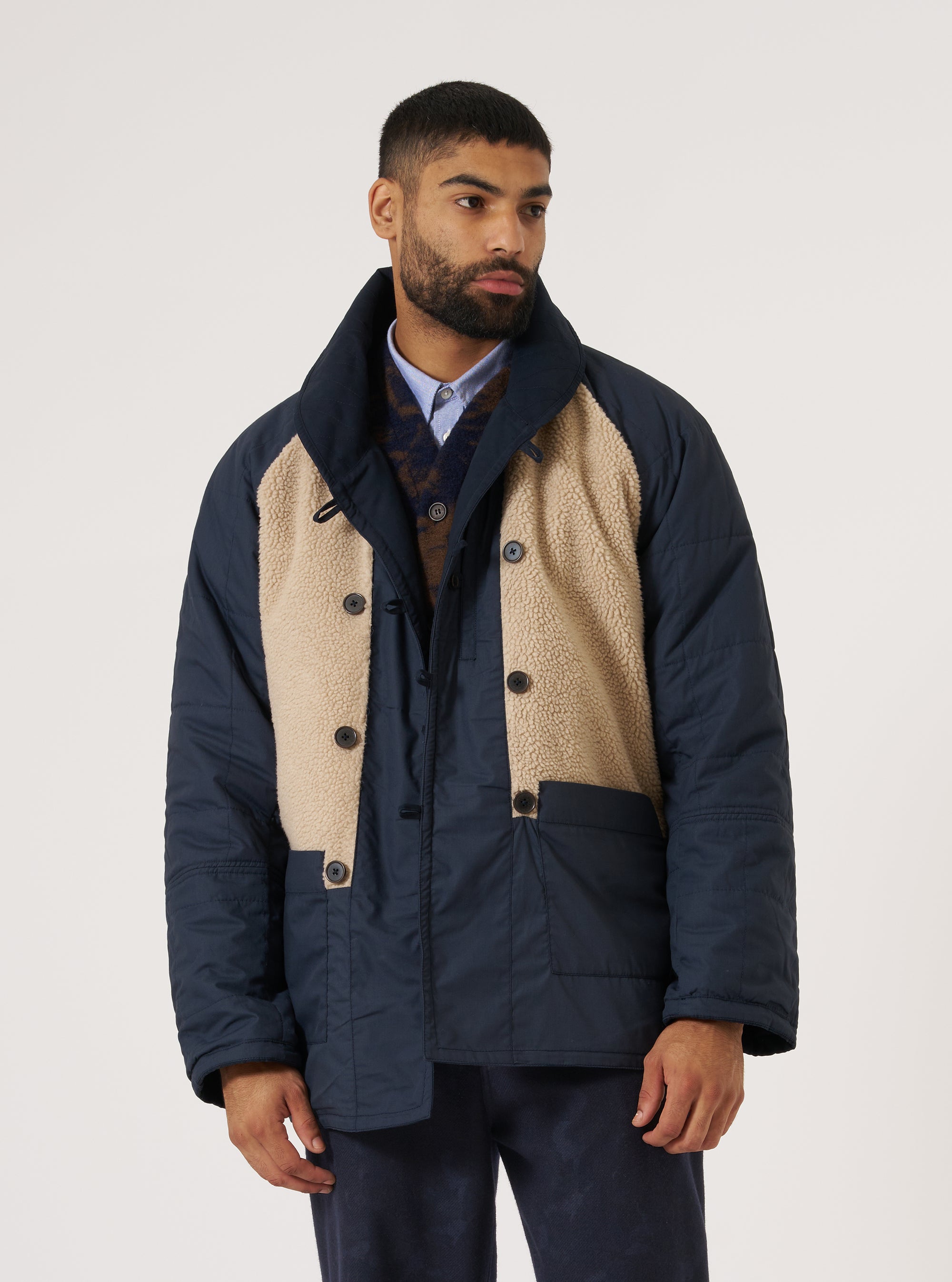 Navy Brushed Polytech/Sherpa Reversible Mackinaw Jacket