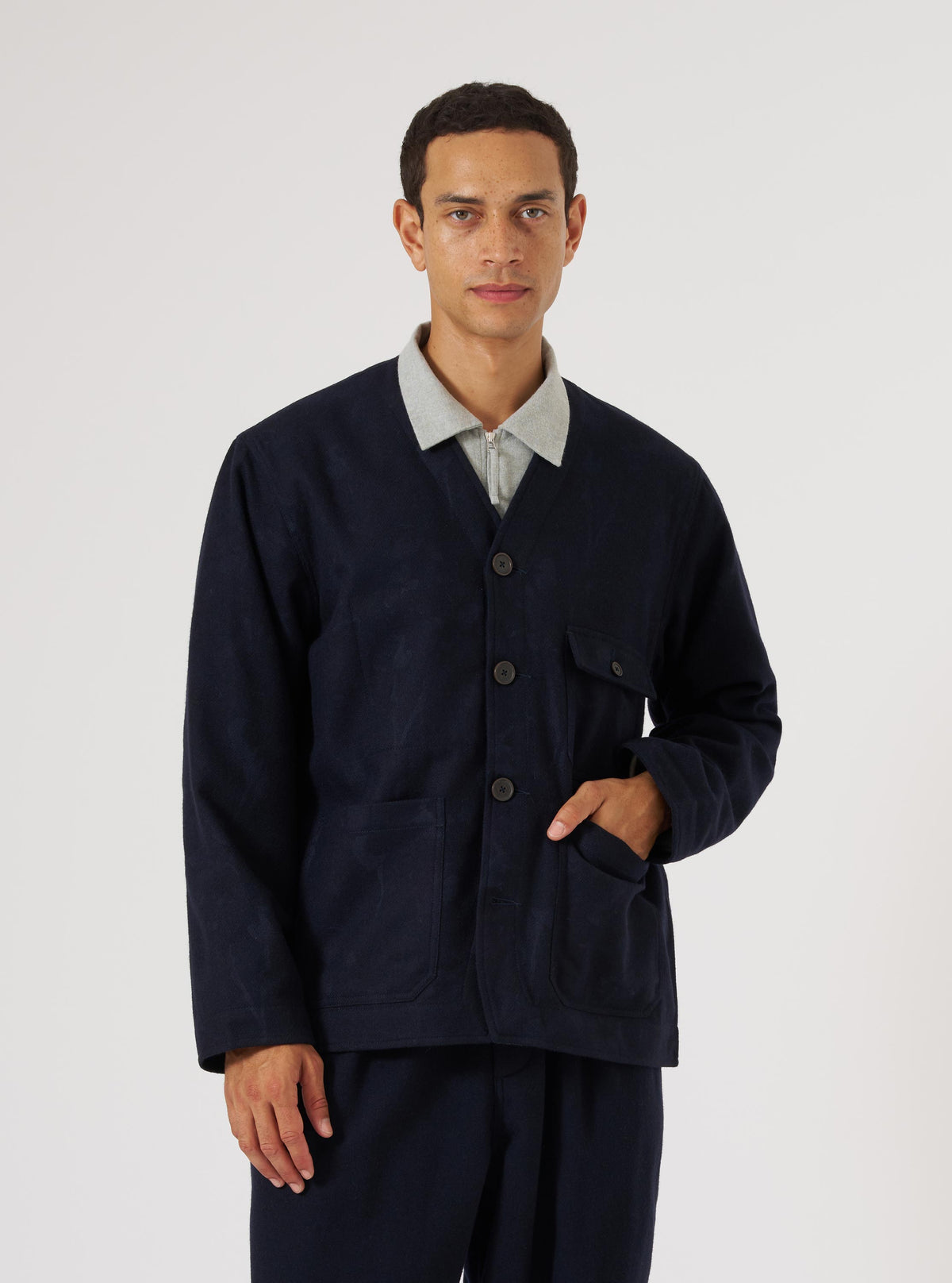 Navy Flower Print Flannel Cabin Jacket