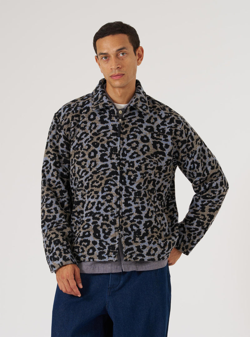 Blue Leopard Flower Wool Club Jacket