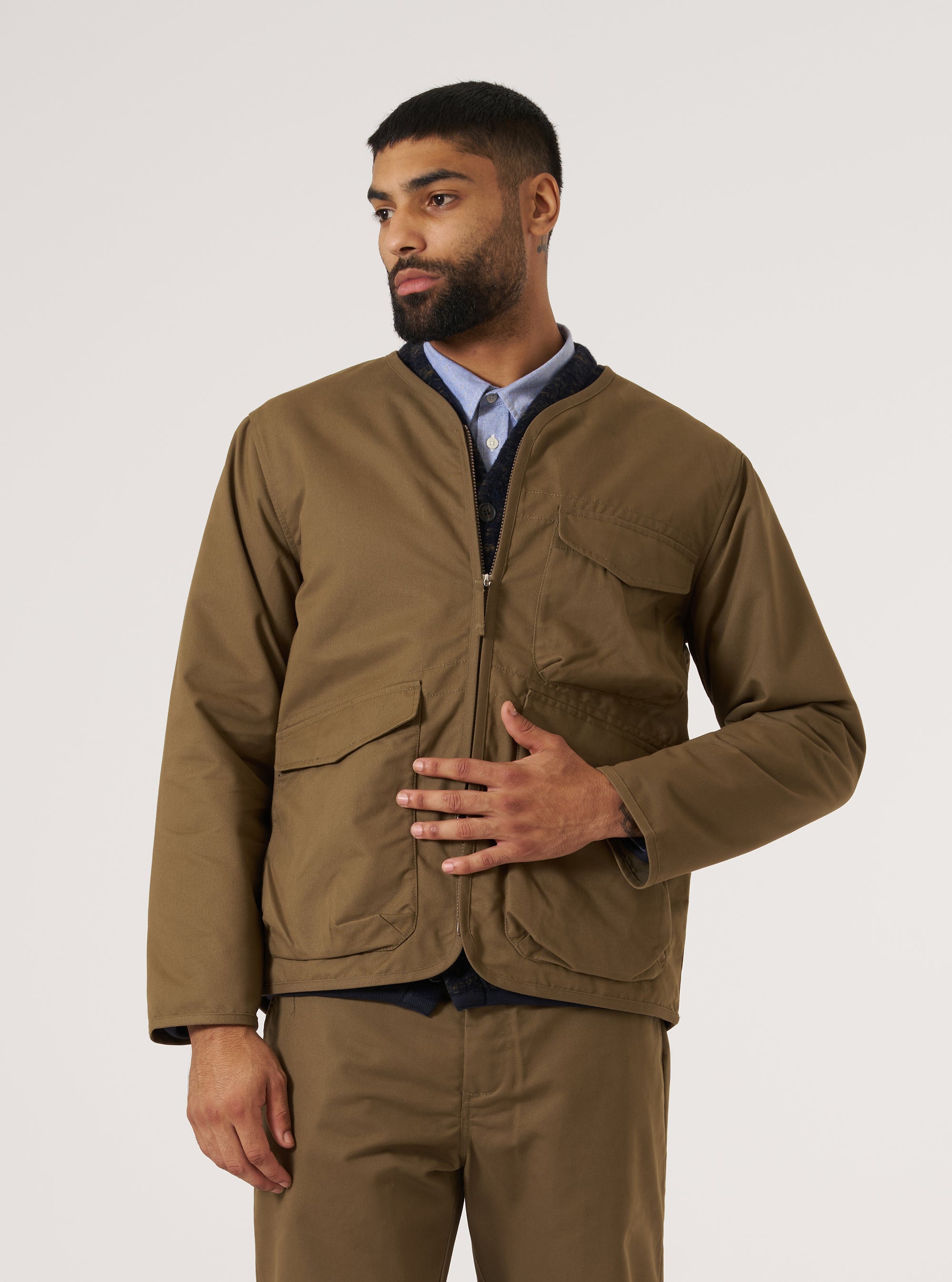 Khaki Brushed Polytech Parachute Liner Jacket