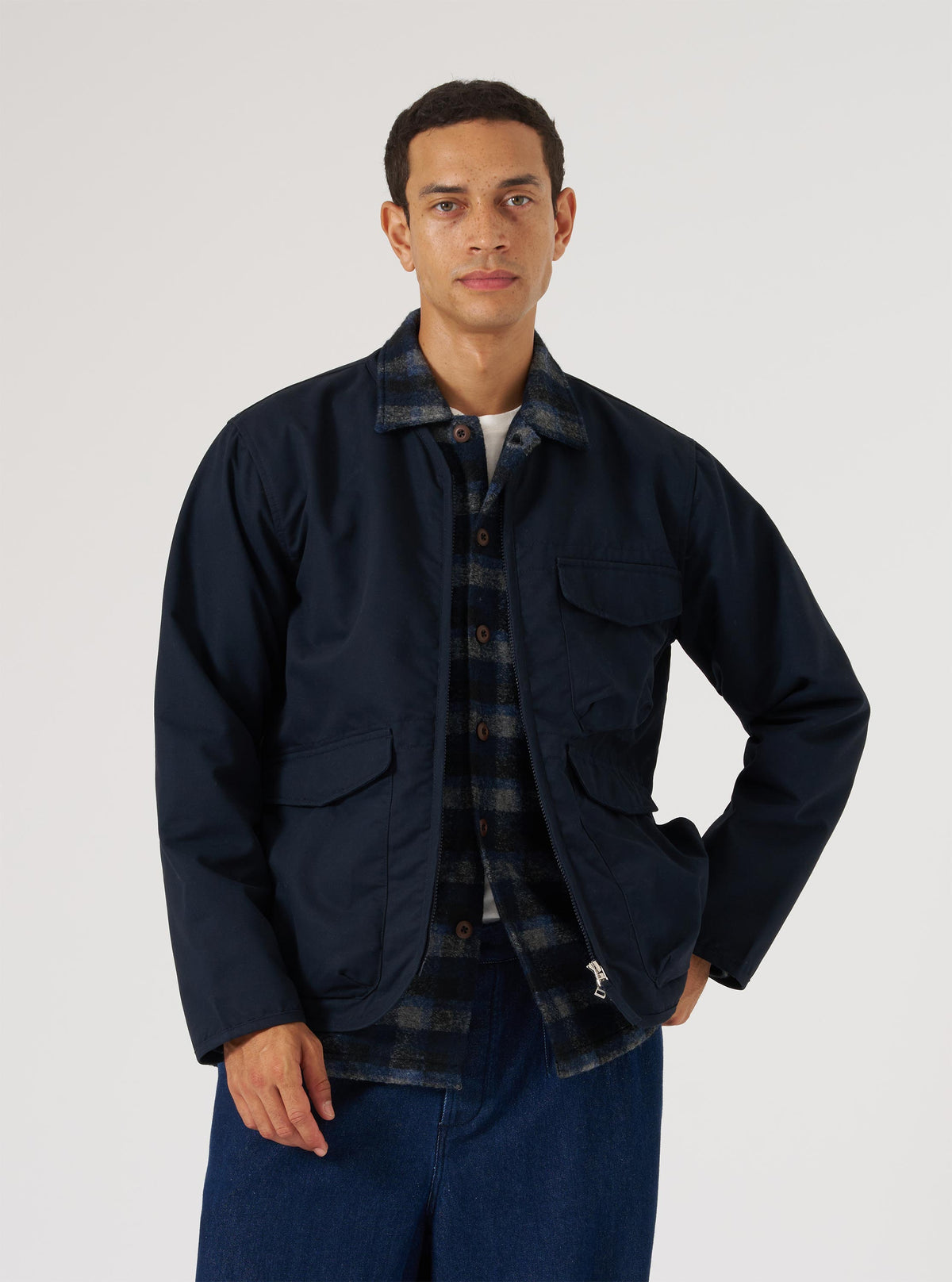 Navy Brushed Polytech Parachute Liner Jacket