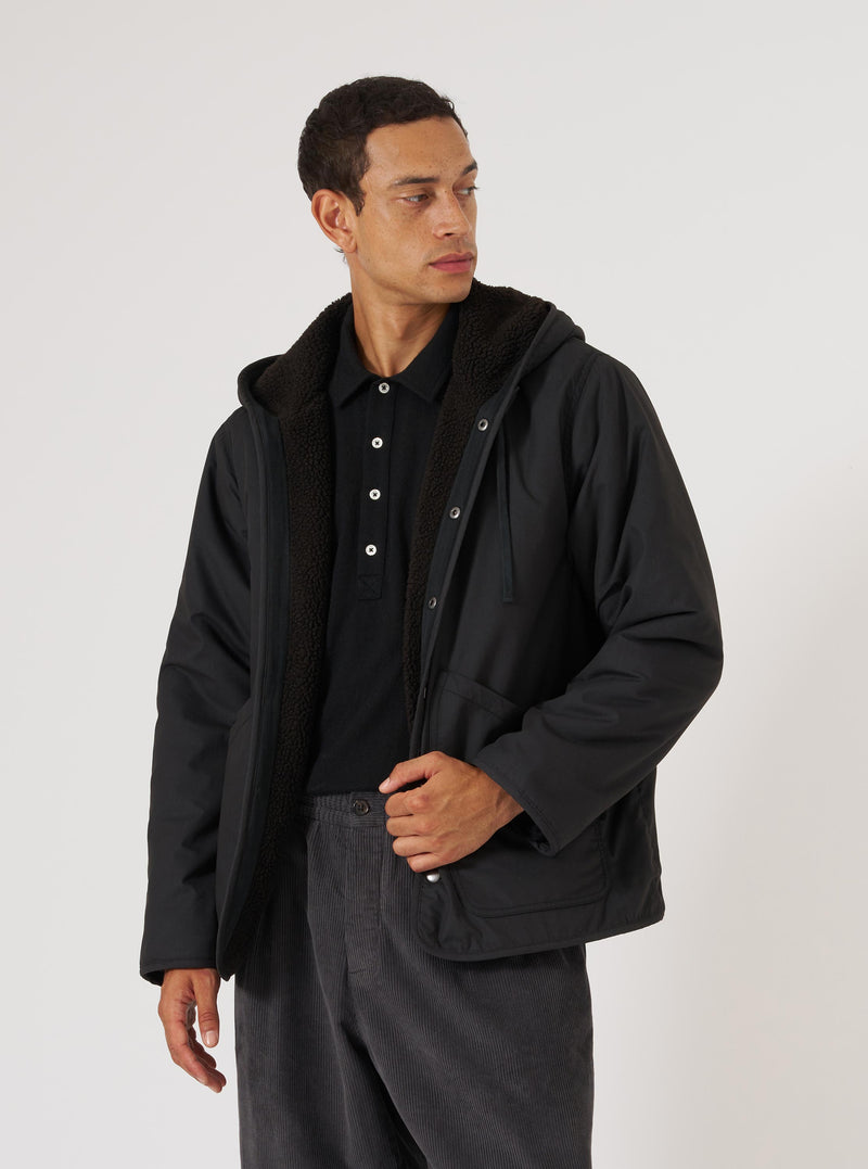 Black/Brown Recycled Polytech/Sherpa Reversible Simple Hooded Jacket