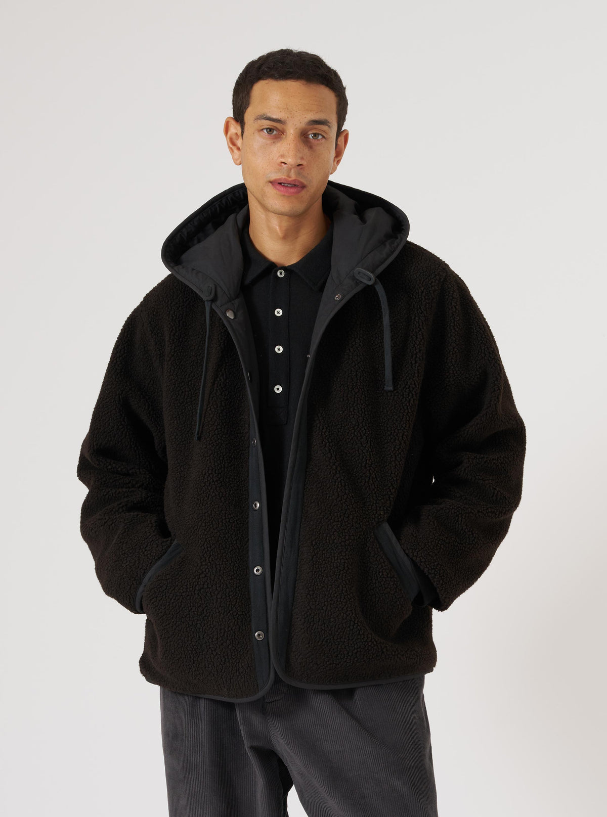 Black/Brown Recycled Polytech/Sherpa Reversible Simple Hooded Jacket