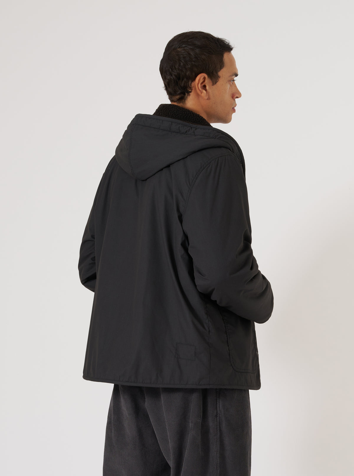 Black/Brown Recycled Polytech/Sherpa Reversible Simple Hooded Jacket
