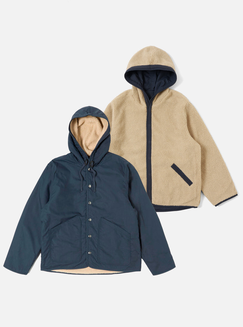 Navy/Sand Recycled Polytech/Sherpa Reversible Simple Hooded Jacket