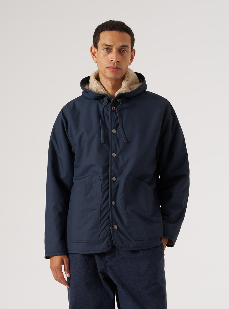 Navy/Sand Recycled Polytech/Sherpa Reversible Simple Hooded Jacket
