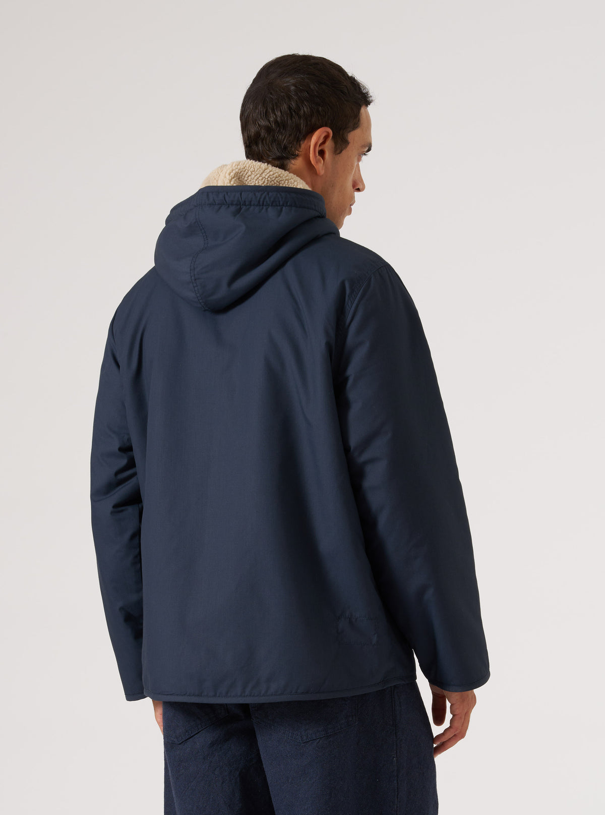 Navy/Sand Recycled Polytech/Sherpa Reversible Simple Hooded Jacket