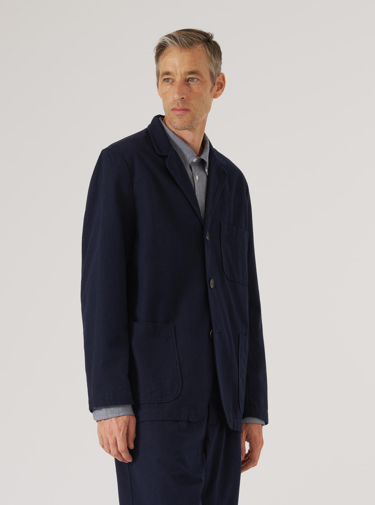 Navy Brushed Moleskin Three Button Jacket