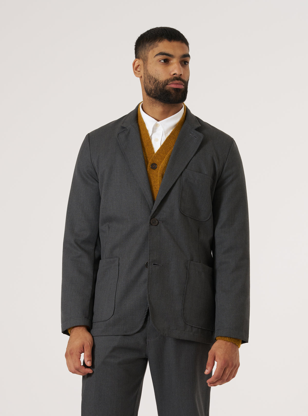 Charcoal Travel Suiting Two Button Jacket