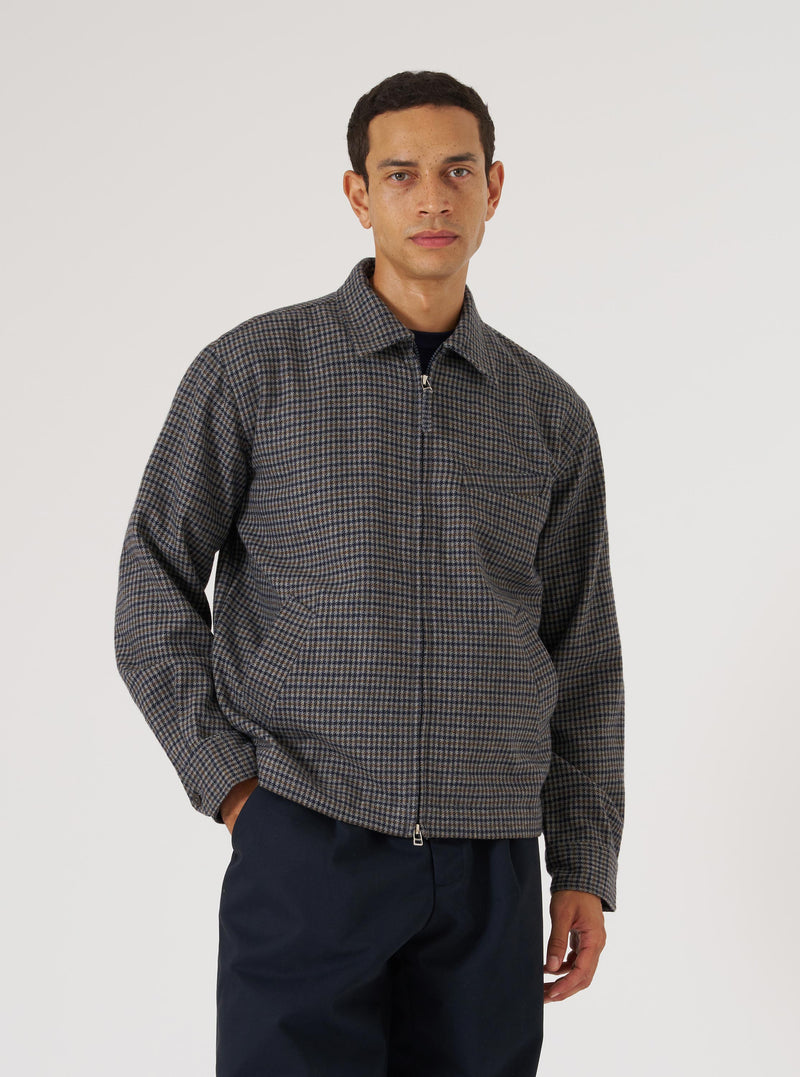 Charcoal Houndstooth Wool Mix Windcheater