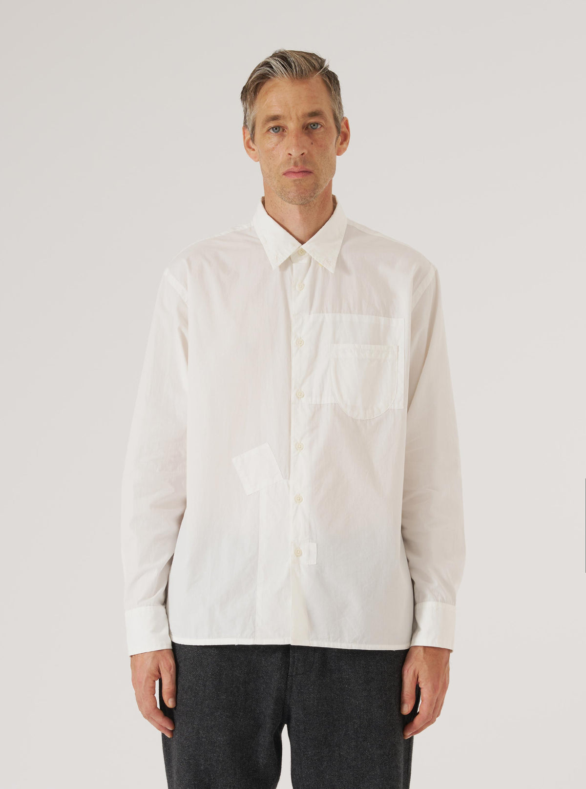 White Poplin Patched Lazy Day Shirt