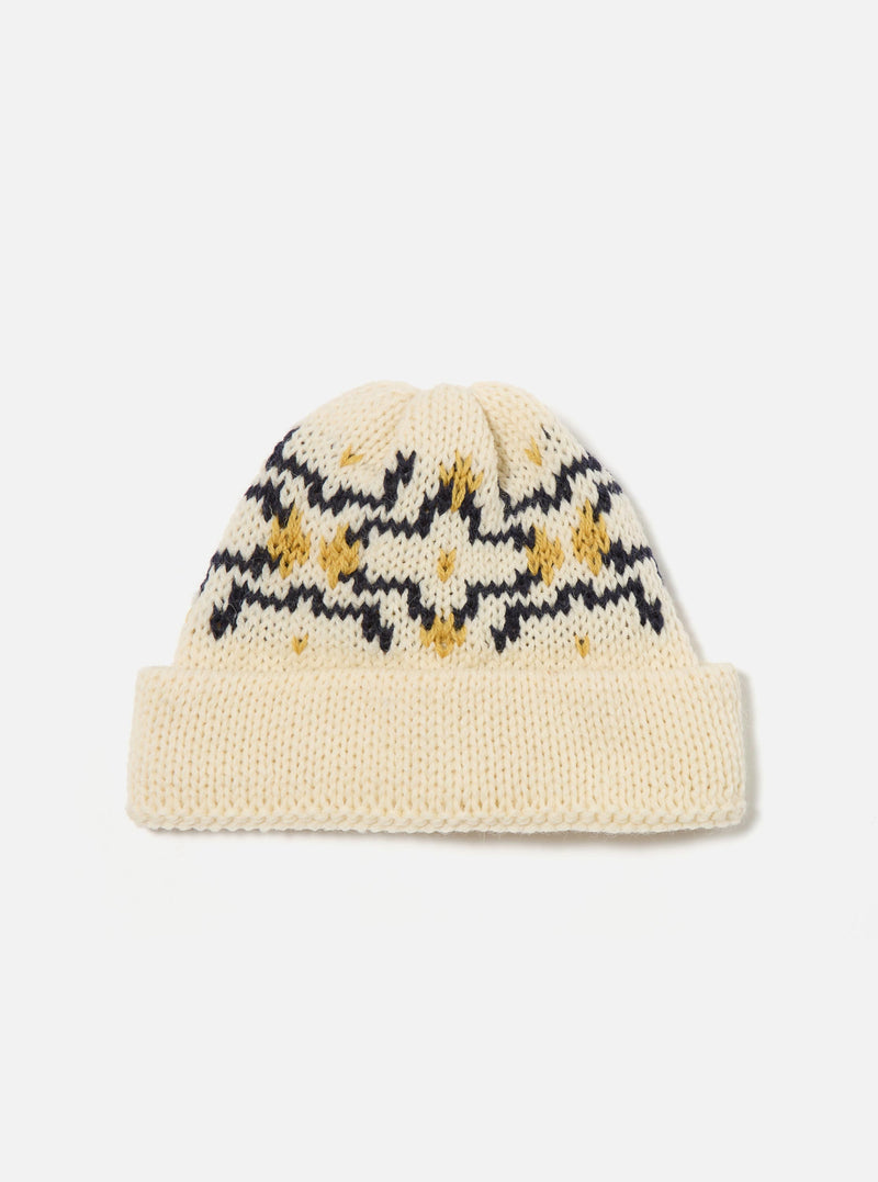 Ecru/Navy British Wool Short Watch Cap