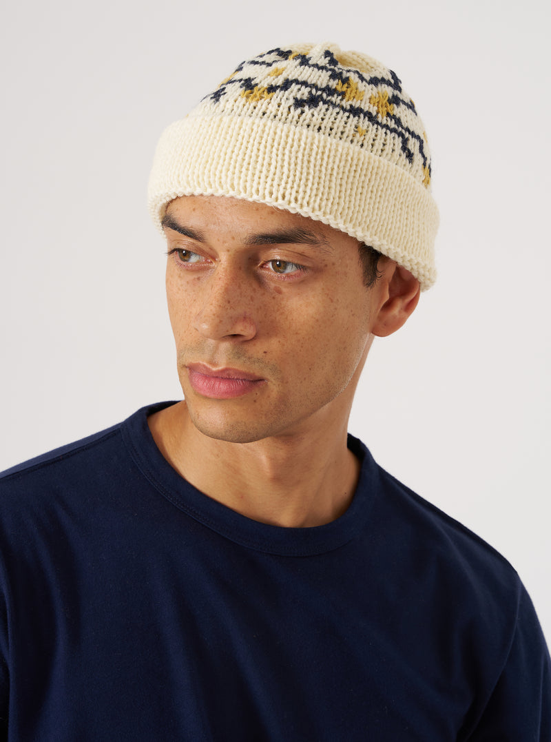 Ecru/Navy British Wool Short Watch Cap
