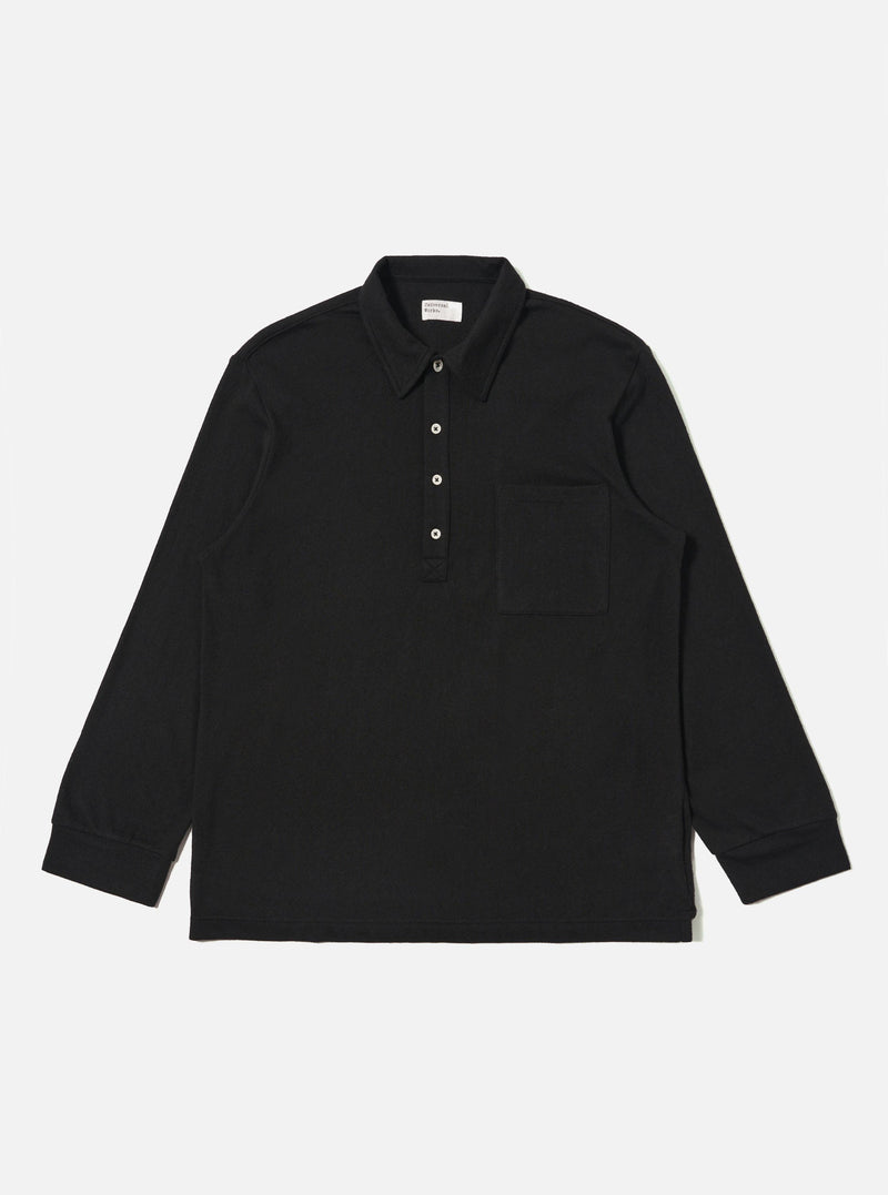 Black Recycled Wool Mix Single Jersey Pullover L/S Shirt
