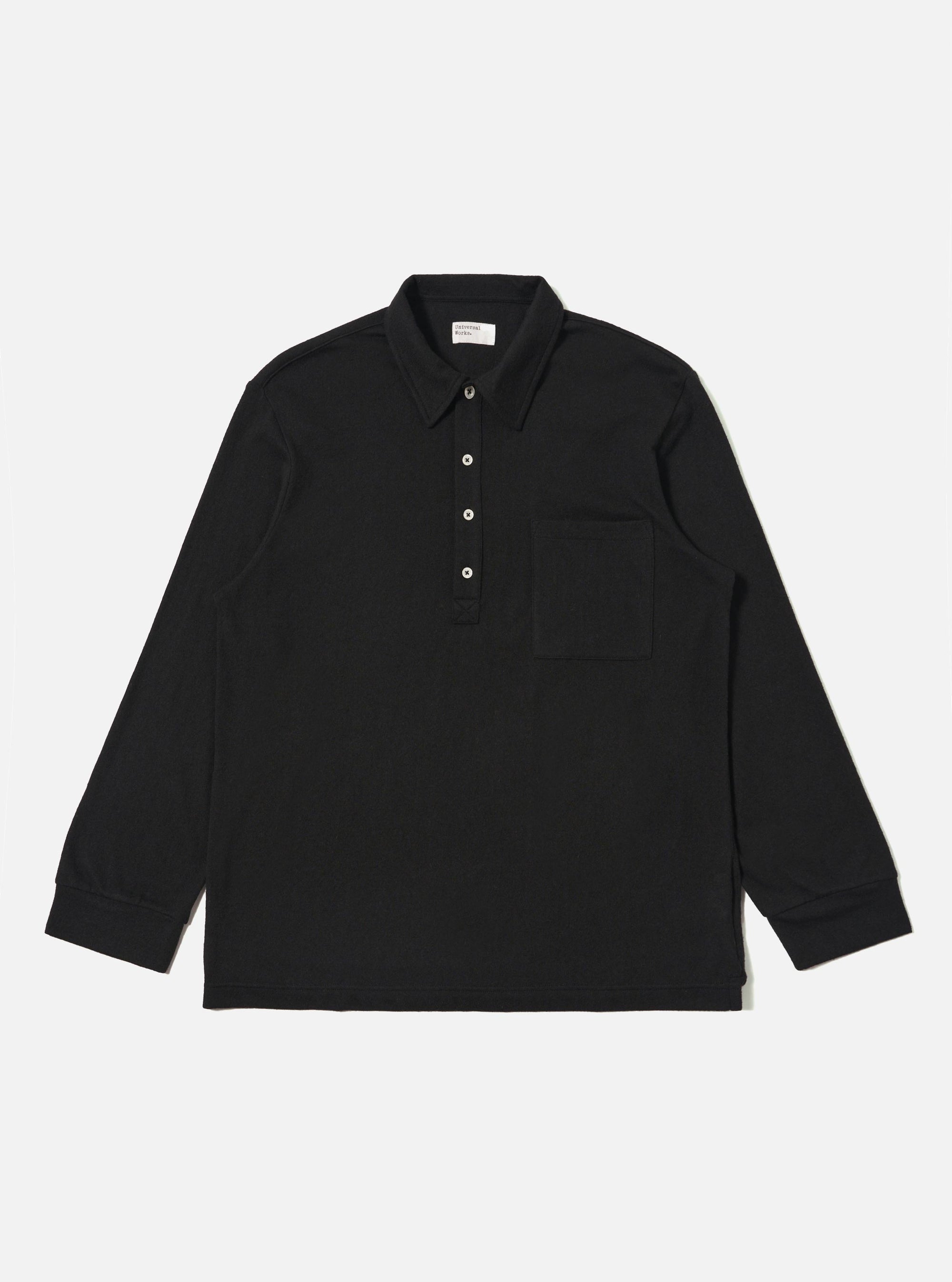 Black Recycled Wool Mix Single Jersey Pullover L/S Shirt