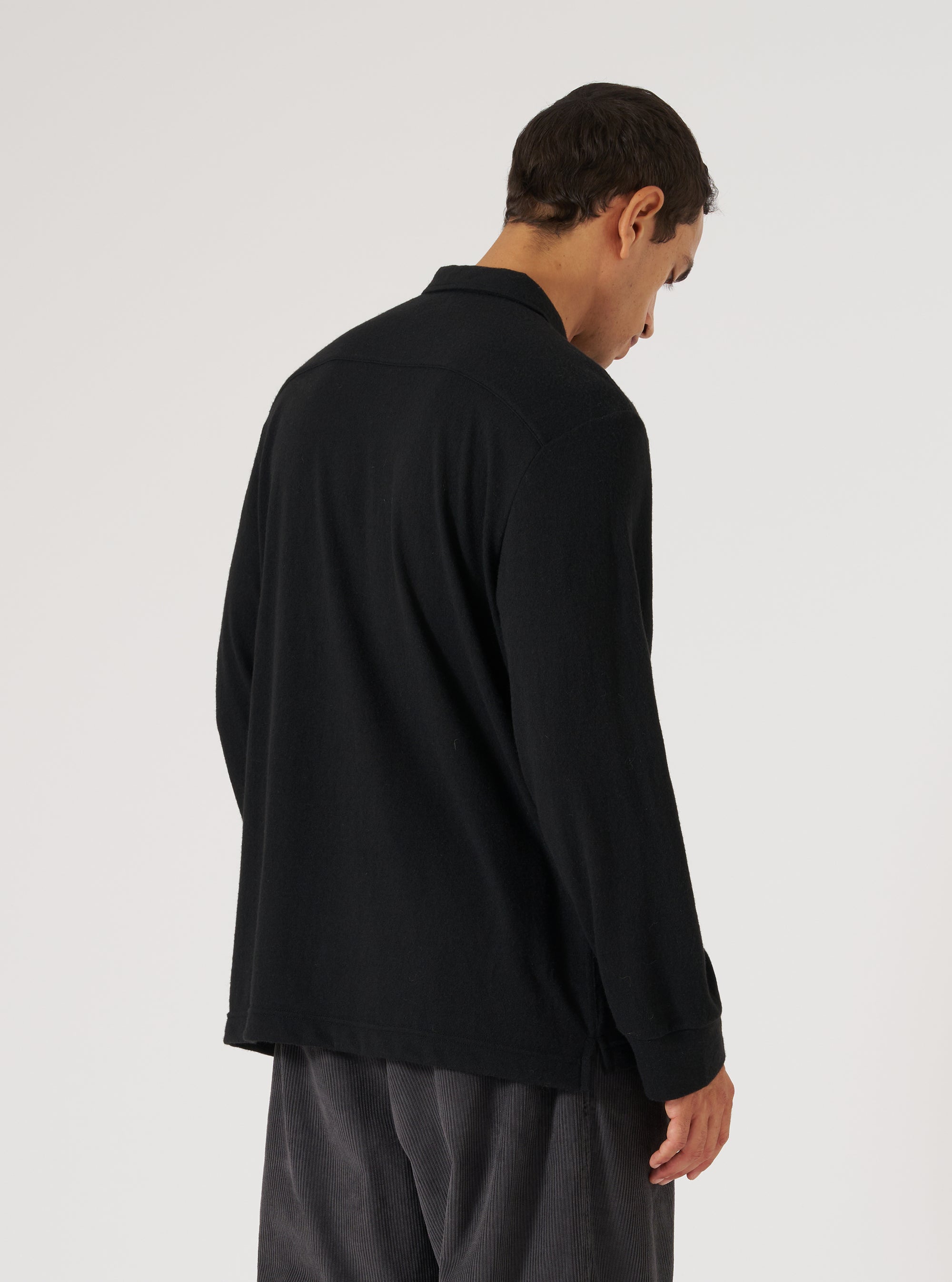 Black Recycled Wool Mix Single Jersey Pullover L/S Shirt
