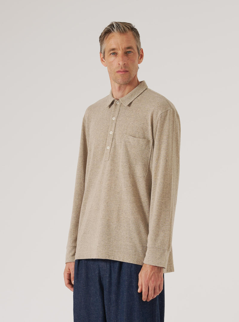 Dark Sand Recycled Wool Mix Single Jersey Pullover L/S Shirt