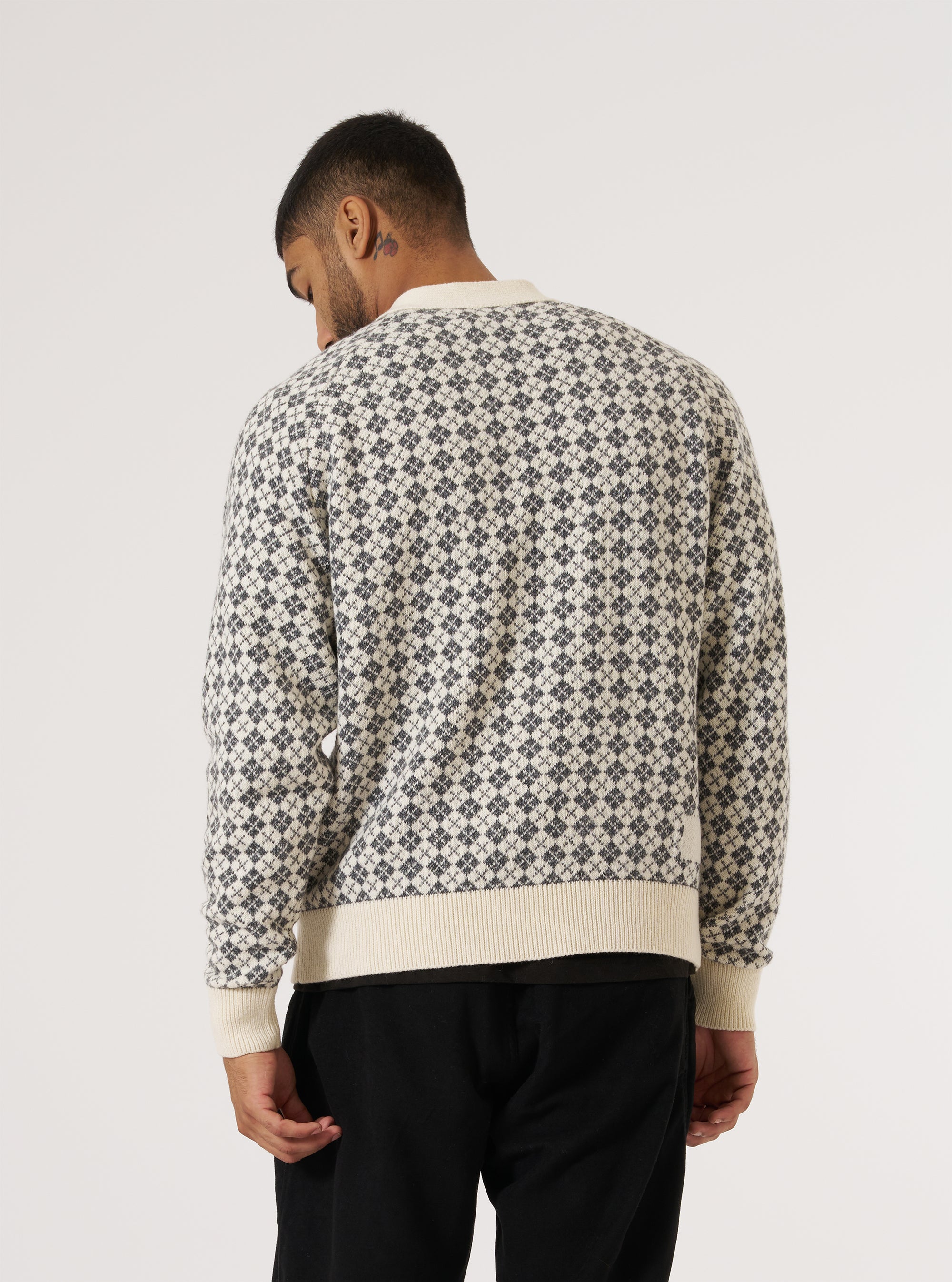 Ecru/Grey Plain Knit Argyll Allan Cardigan