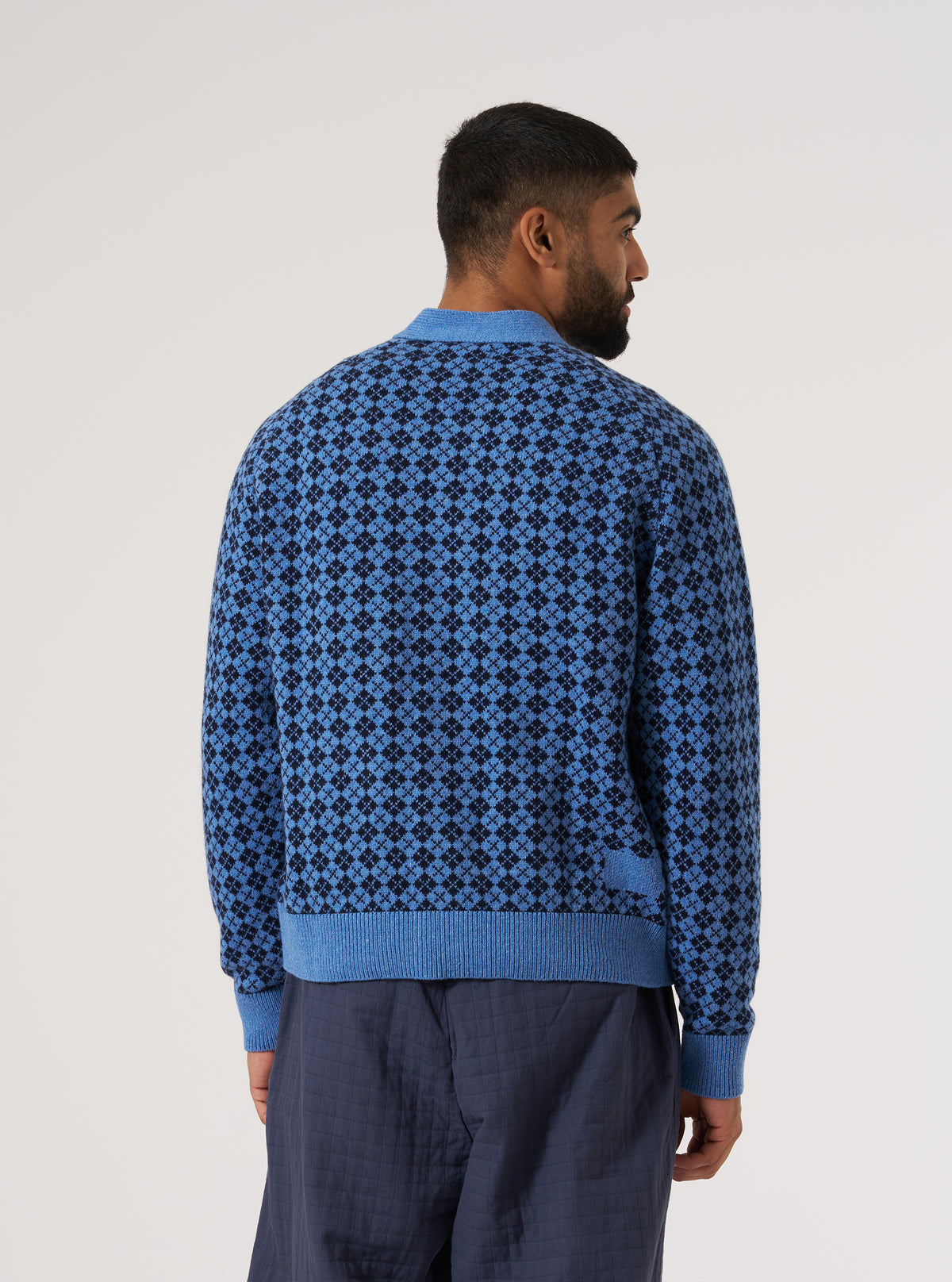 Pale Blue/Navy Plain Knit Argyll Allan Cardigan