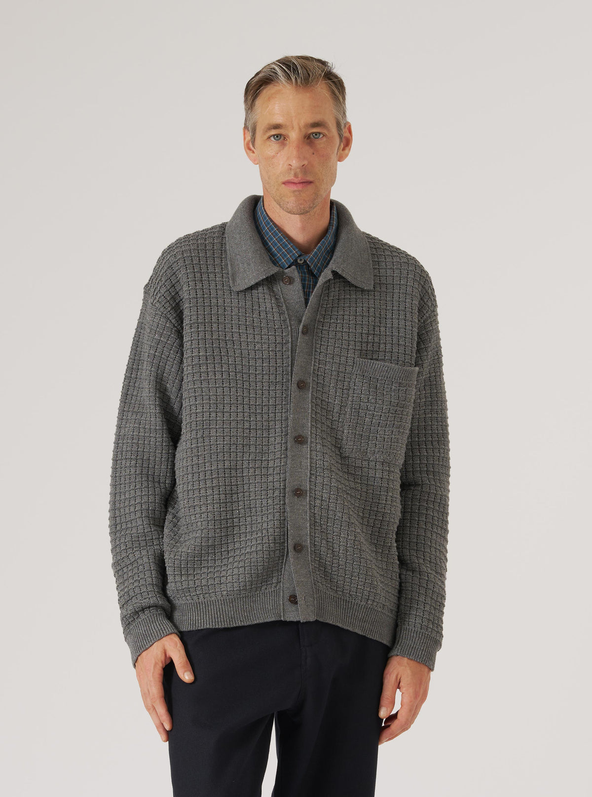Grey Textured Merino Knit Charlie Cardigan