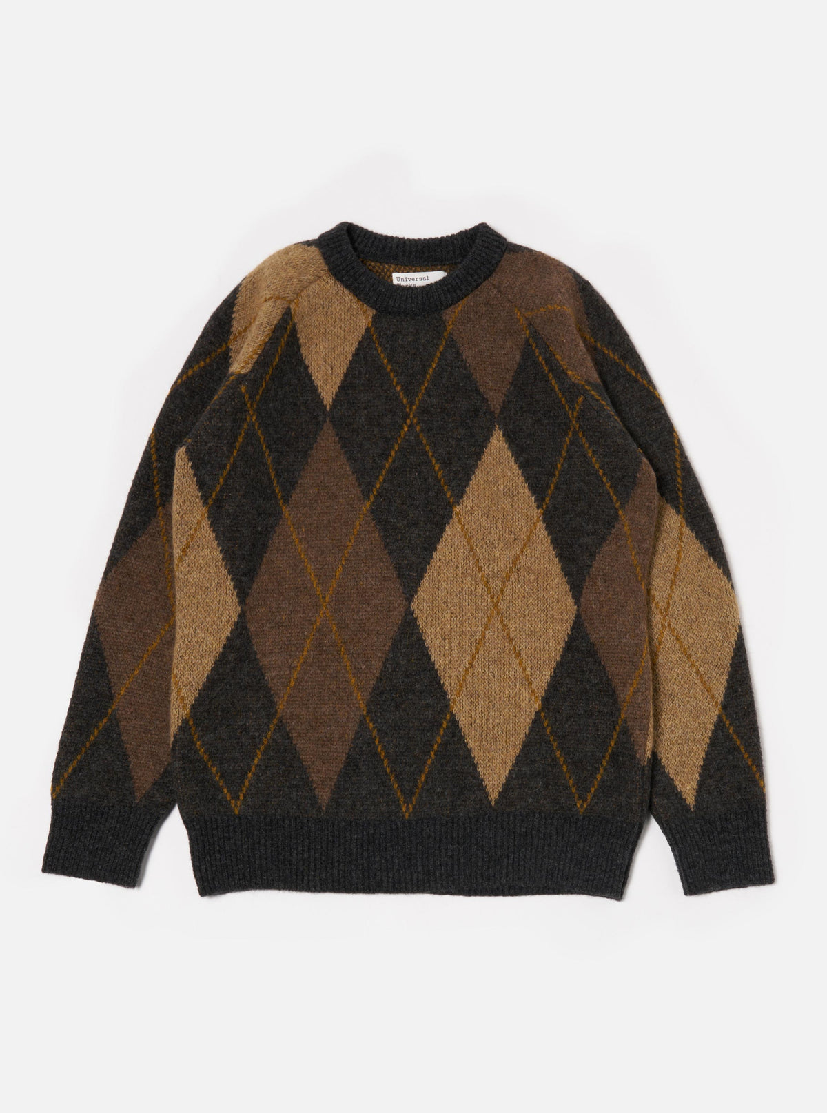 Brown Alpaca Knit Big Argyll Crew