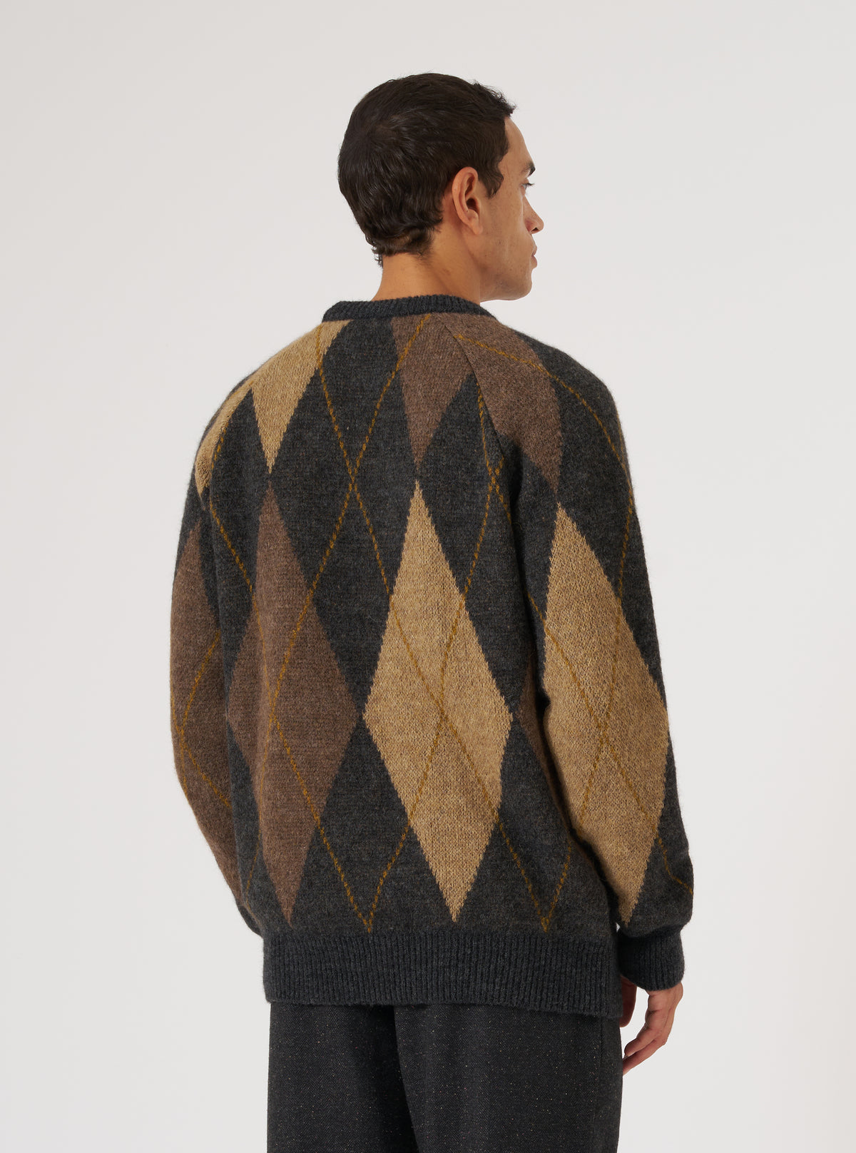 Brown Alpaca Knit Big Argyll Crew