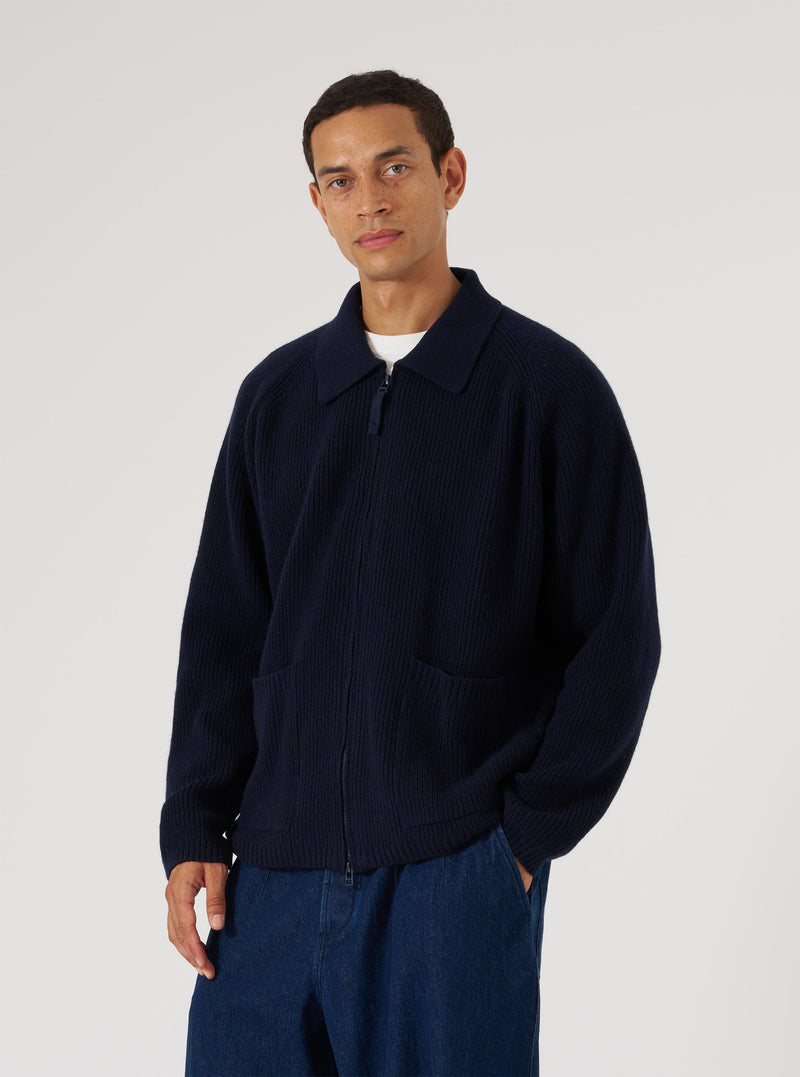Navy Eco Wool Zip Cardigan