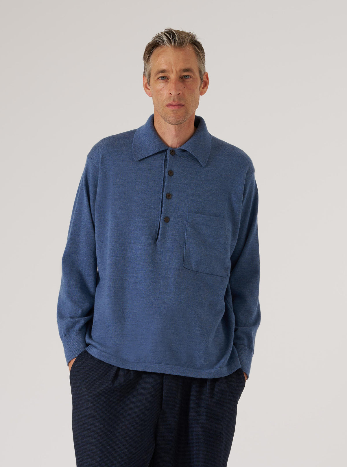 Airforce Blue Merino L/S Pullover Knit Shirt
