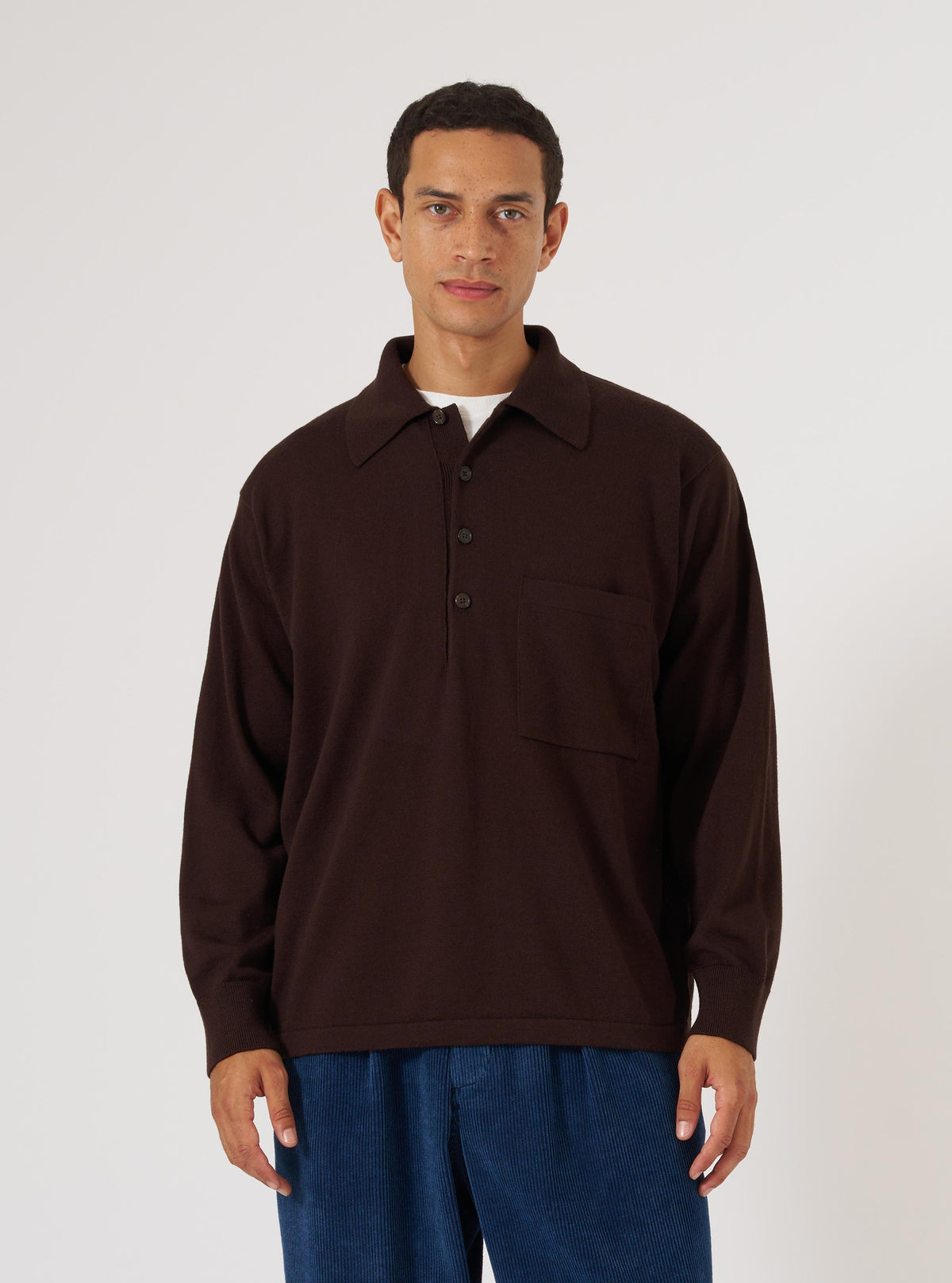 Brown Merino L/S Pullover Knit Shirt