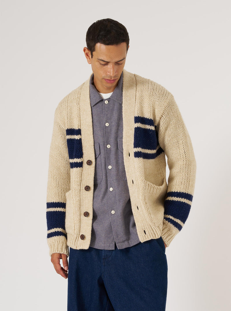 Sand Chunky Knit Stripe Langdale Cardigan