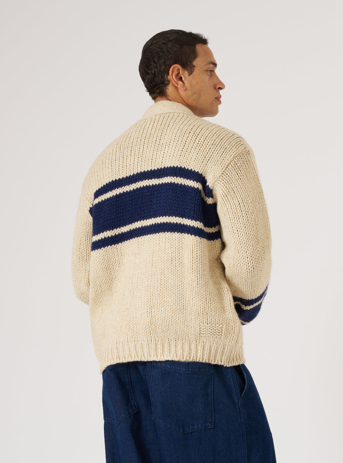 Sand Chunky Knit Stripe Langdale Cardigan
