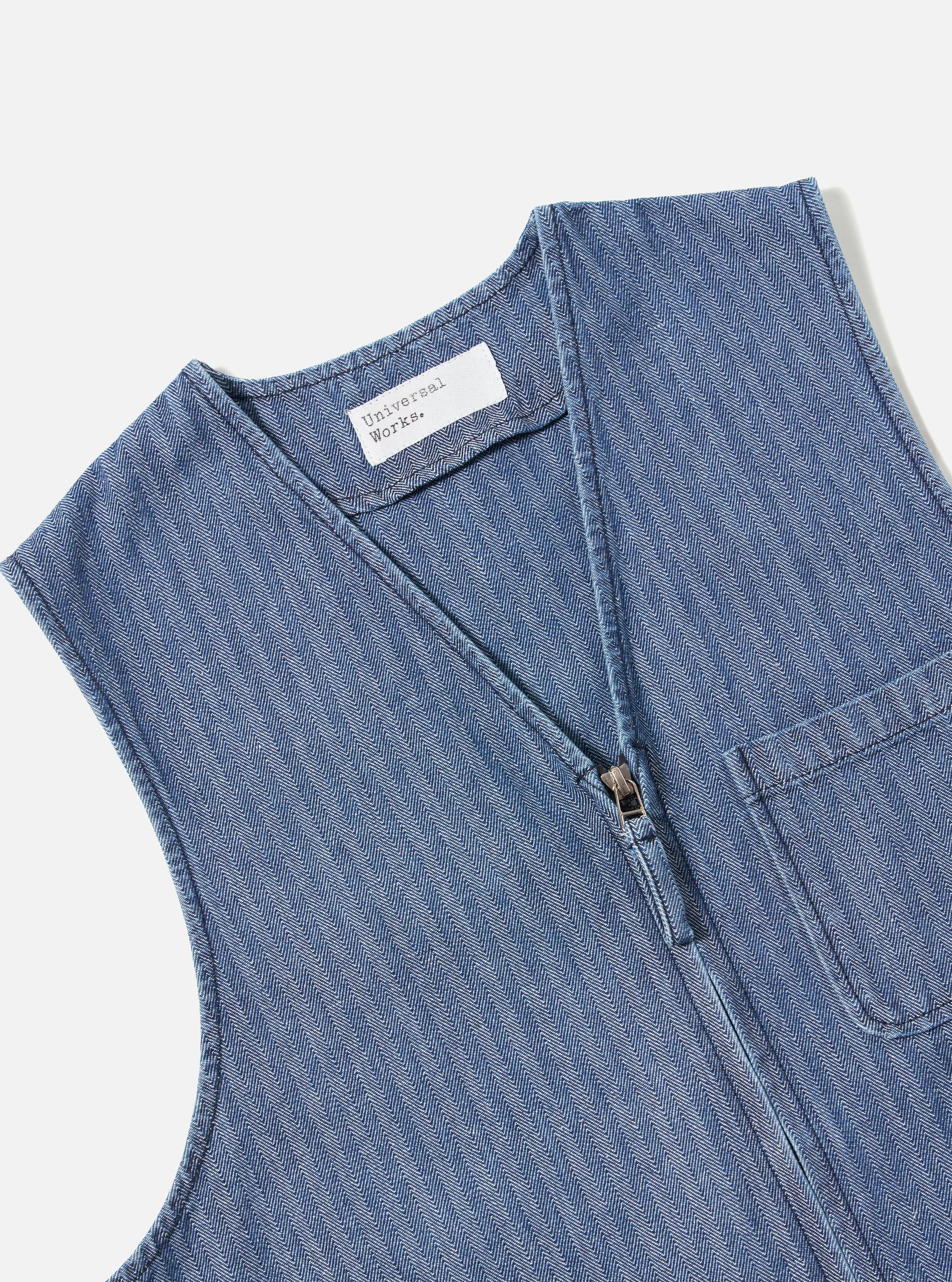 Indigo Denim Herringbone Operators Gilet