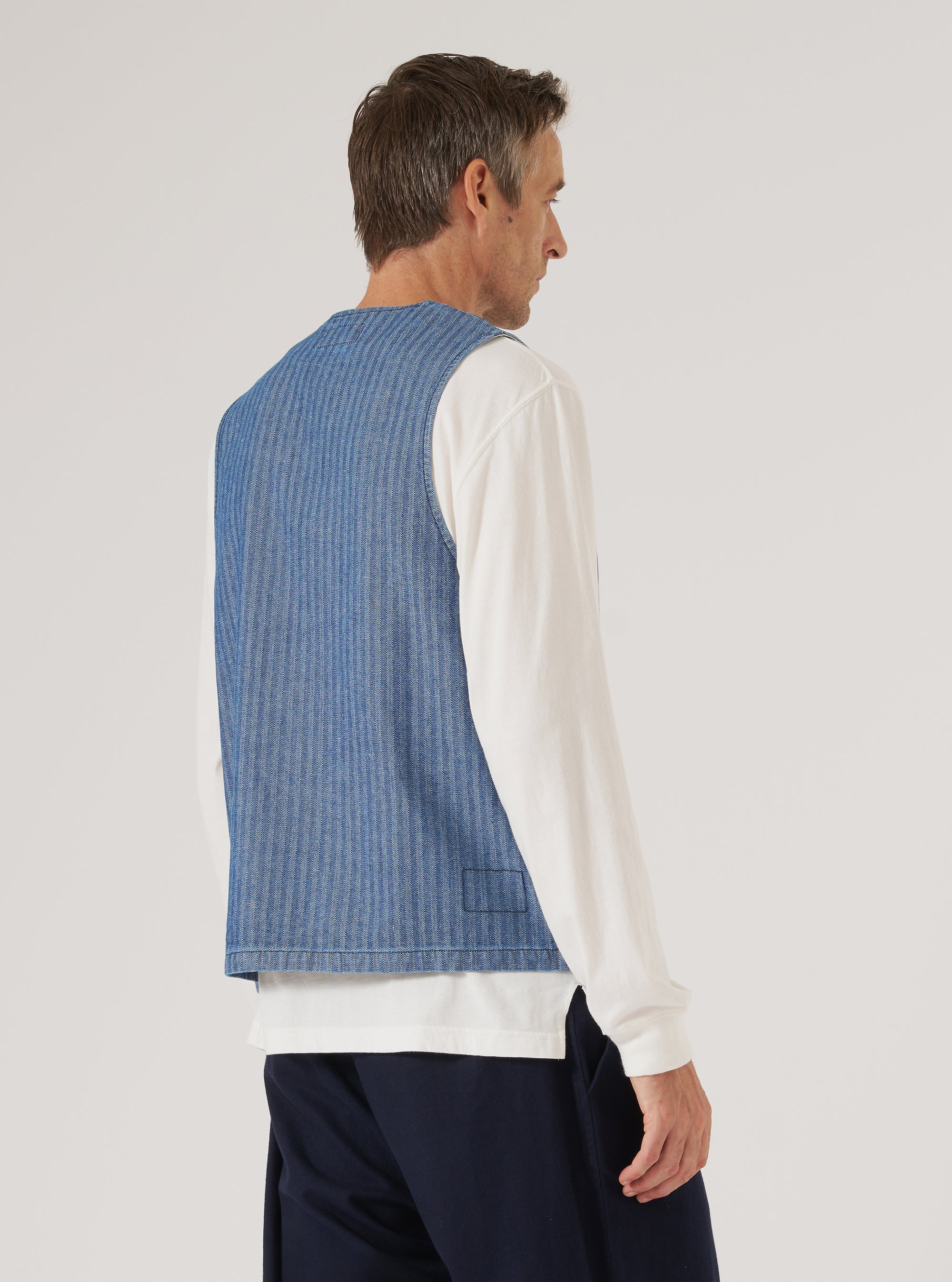 Indigo Denim Herringbone Operators Gilet