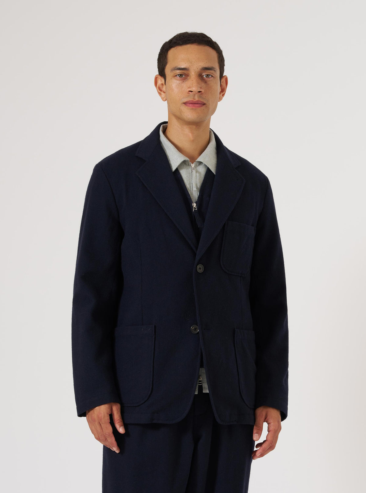 Dark Navy Soft Recycled Wool Two Button Jacket