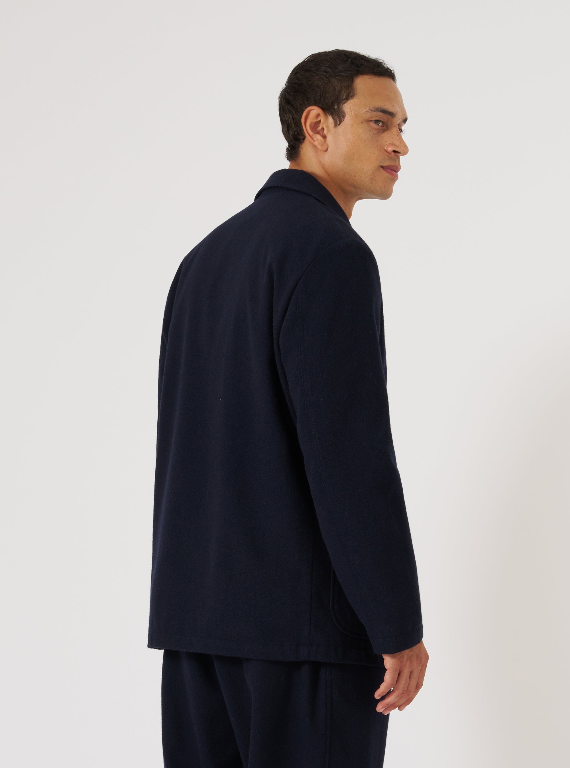 Dark Navy Soft Recycled Wool Two Button Jacket