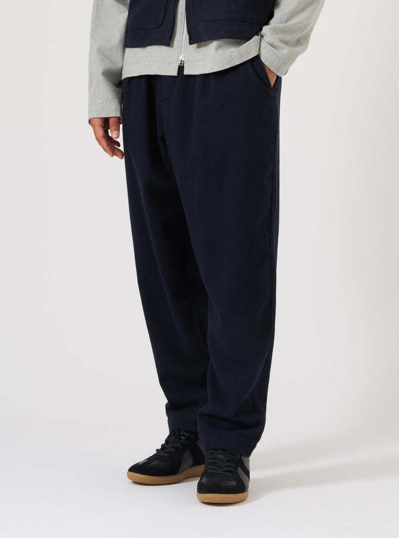 Dark Navy Soft Recycled Wool Pleated Track Pant