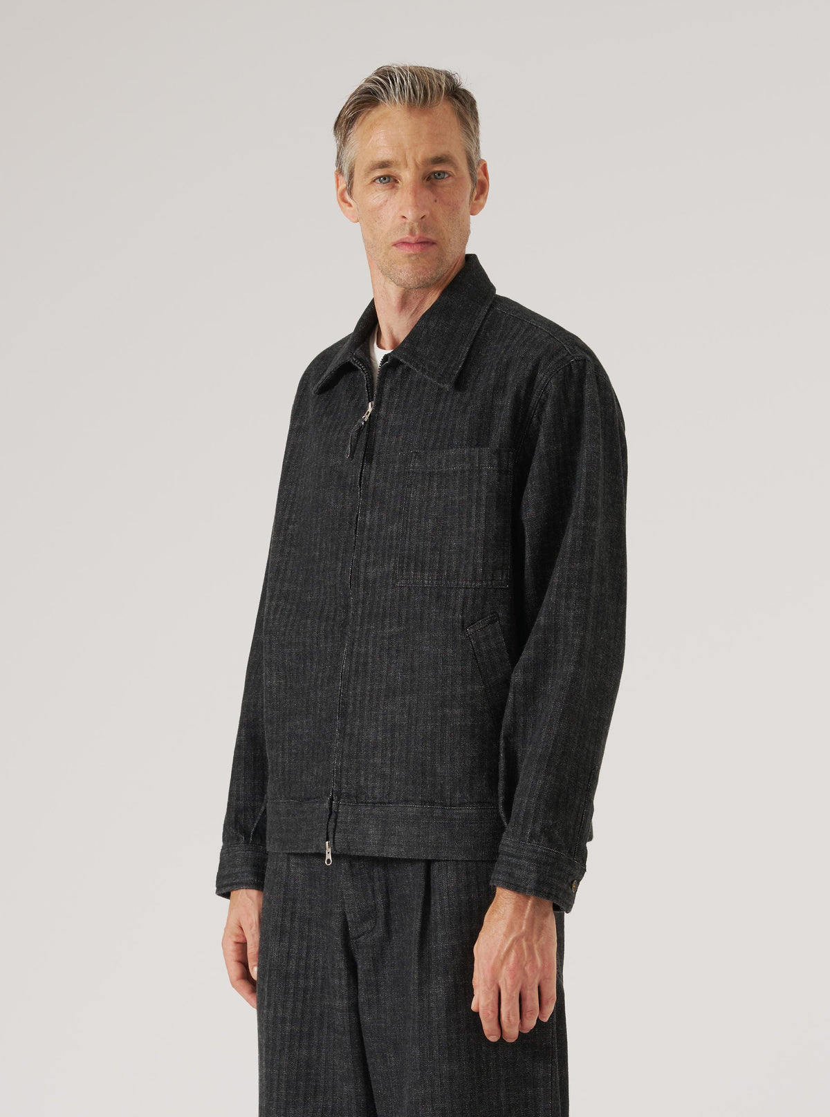 Black Italian Cotton Denim Rose Bowl Jacket