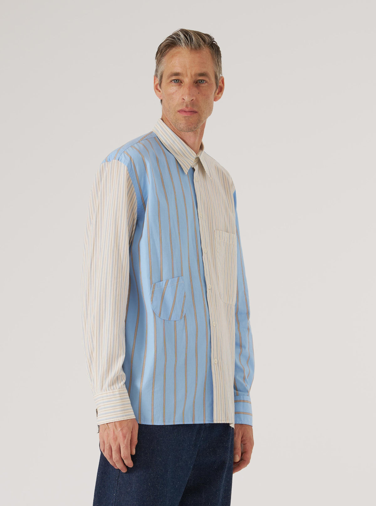 Ecru/Blue Mix Pop Stripe Mix Station Shirt