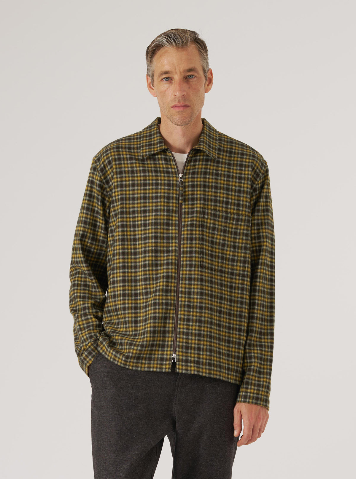 Brown Bang Check Zip Shirt